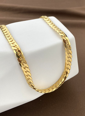 不锈钢素链 欧美粗犷夸张个性项链扁平男女款钛钢饰品高抛光电镀