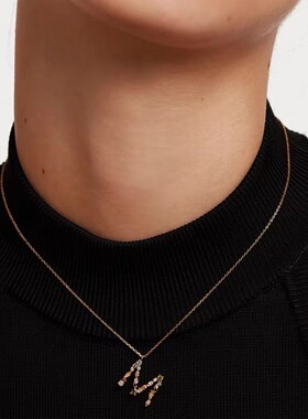 欧美轻奢26个英文字母项链女小众设计彩色锆石水晶玛瑙锁骨链项饰