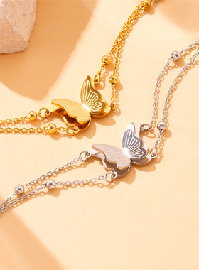 跨境时尚珠宝首饰不锈钢链条镀金蝴蝶爱心五角星吊坠女士手链