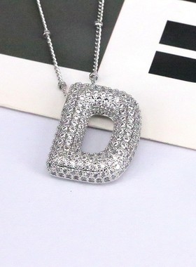 欧美跨境热卖银色气球泡泡胖乎乎26字母项链镂空铜镀白金吊坠