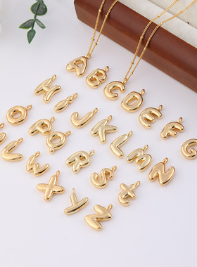 跨境亚马逊热卖铜镀18k真金26个英文字母吊坠项链可爱嘻哈锁骨链