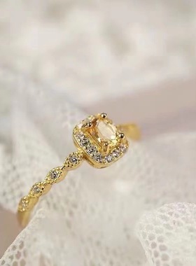 天然黄水晶开口戒指天然石水晶细圈超闪招财新年礼物送女生情人节