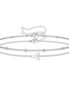 亚马逊跨境新品26字母草线金初始手链时尚百搭分层米珠链手链女士