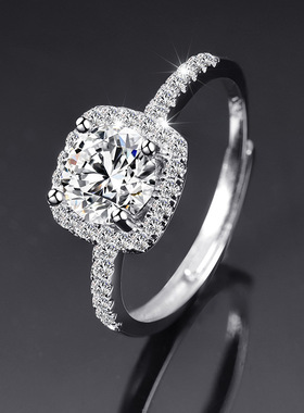 莫桑石戒指女快手抖音直播开口可调节工厂直销一克拉莫桑钻戒指女