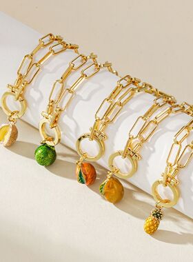 跨境原创水果手链电镀保色清新甜美菠萝柚子橘子活口圈开口手链