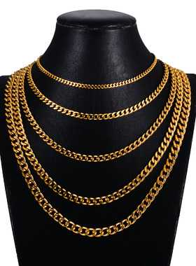 不锈钢单织两面磨项链单真空电镀男士配饰链侧身项链磨两面项链