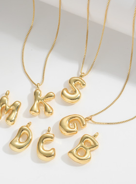 亚马逊跨境爆款时尚百搭气球泡泡可爱胖乎乎26个英文字母吊坠项链