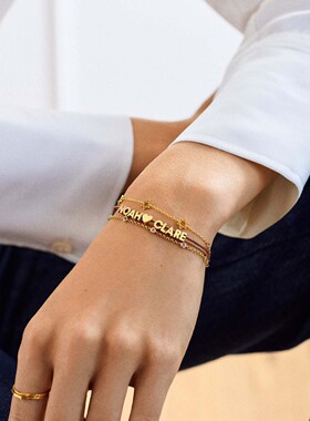 欧美跨境热卖十二生辰石手链彩色锆石钛钢炉内真空电镀18k真金