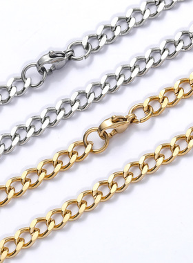 加长钛钢项链不锈钢古巴链多层叠戴不掉色男女黑色不掉色加长项链