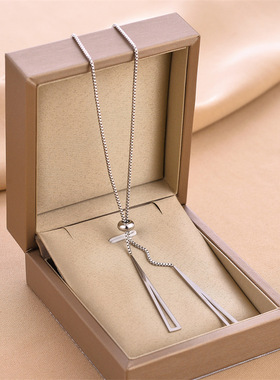 欧美甜酷可调节项圈抽拉式三角玫瑰金色流苏盒子链钛钢项保色饰品