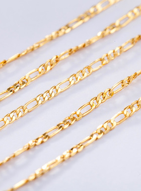 跨境爆款镀18K金项链时尚简约链子2mm三间一费加罗链条服饰配链