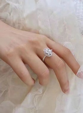 s925纯银高碳钻求婚鸽子蛋戒指仿真莫桑石钻戒1.5克拉超大钻戒女