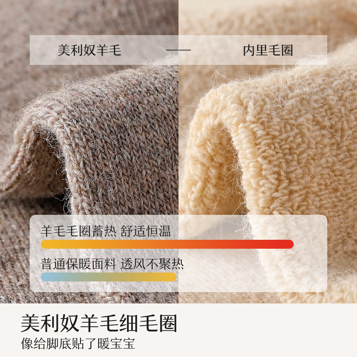 羊毛袜子男士秋冬季中筒袜加绒加厚美利奴羊绒毛圈保暖女士长筒袜