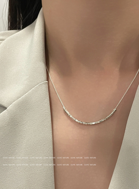 归野925纯银小方块吊坠项链女