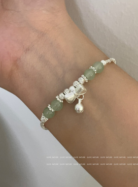 归野国风绿色串珠蝴蝶结铃手链女