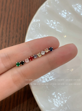 归野s925银针简约小巧锆石耳钉女