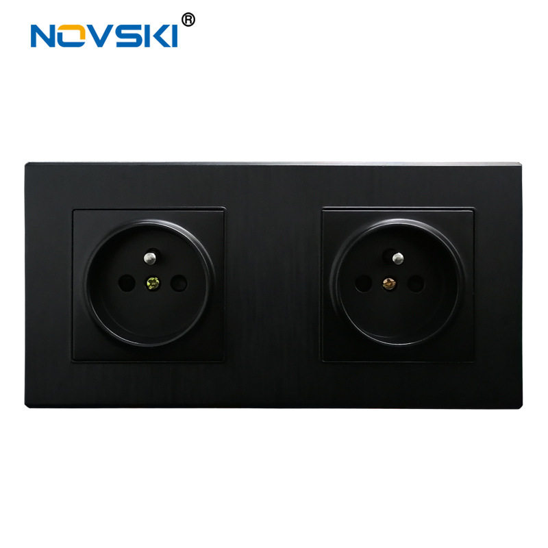 诺世奇新款欧盟电源插座家用暗装86型172*86mm阻燃PC拉丝面板法式 - 图0