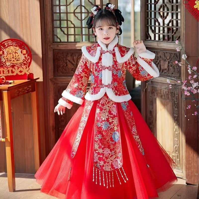 汉服女童中国风服装儿童拜年服女宝抓周礼服2025秋冬新款加厚唐装 - 图2