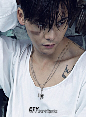 叠戴锁骨项链男款钛钢吊坠