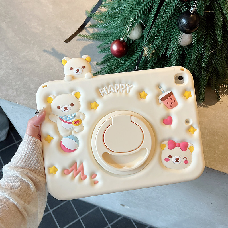 轻松熊360旋转iPadAir7保护套ipad11带笔槽iPad10可爱9代卡通适用苹果平板Pro11寸9.7air2硅胶Air543防摔软壳,淘宝优惠券,粉丝福利购,淘宝优惠卷