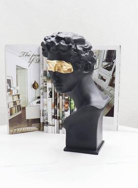 创意小卫眼罩头像金箔面具美术黑金树脂塑白金装饰品书房桌面摆件