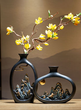 翻旧事新中式花瓶轻奢高档客厅桌面插花餐桌装饰办公室博古架摆件