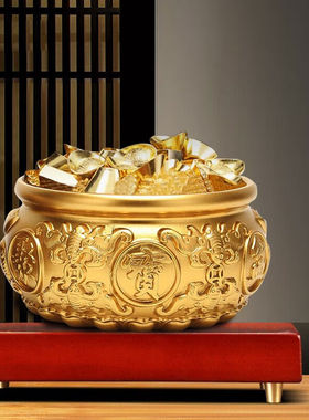 锦伴聚宝盆纯黄铜聚财进宝铜缸聚宝盆招财摆件客厅办公室聚宝盆摆