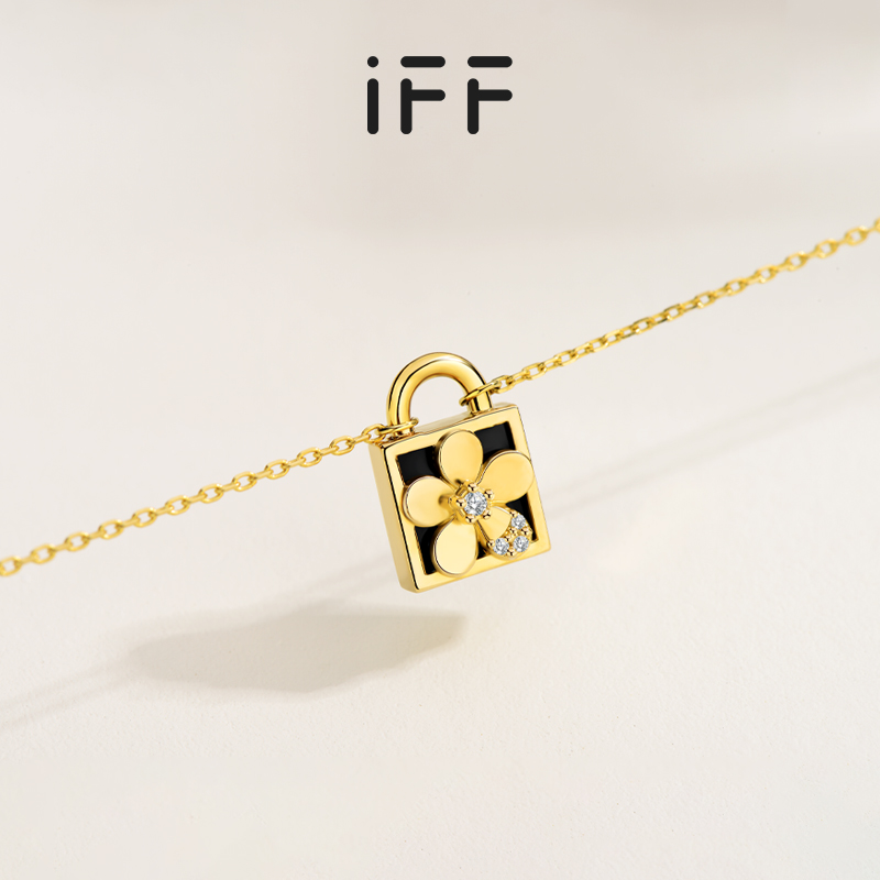 IFF珠宝午后伊甸系列贝母项链18K金方锁吊坠轻奢双面戴颈链锁骨链 - 图0