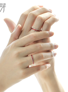花芽红线情侣对戒s925纯银戒指