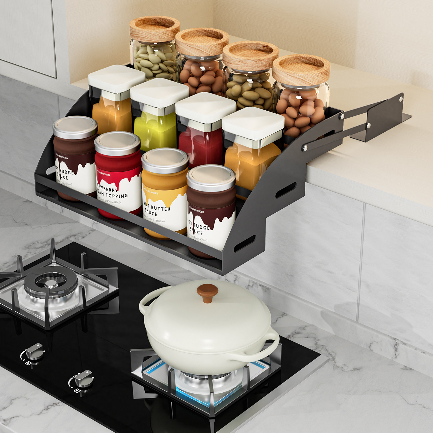 不锈钢吊柜升降拉篮厨房橱柜下拉式调料架调味拉篮顶柜收纳置物架,淘宝优惠券,粉丝福利购,淘宝优惠卷