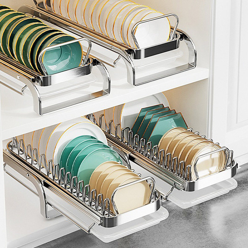 不锈钢碗碟收纳架厨房橱柜内置物架抽屉式拉篮抽拉碗柜沥水碗盘架,淘宝优惠券,粉丝福利购,淘宝优惠卷