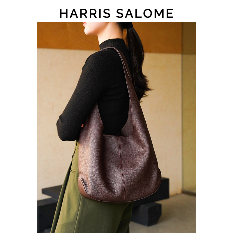 HARRIS SALOME23年冬季新品牛皮松弛感大容量单肩包通勤柔软包包 - 图1