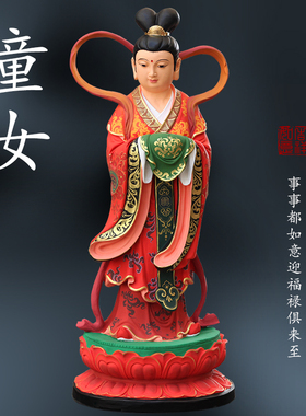 供奉大型寺庙1米8白衣观音菩萨树脂极彩1米3金童玉女观世音弟神像