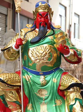 供奉树脂玻璃钢坐绿袍看书大型寺庙关公神像龙椅关公佛像1米8关公