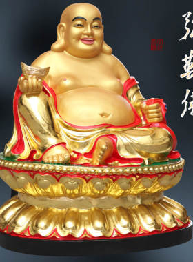 弥勒佛88cm寺庙玻璃钢彩绘方台