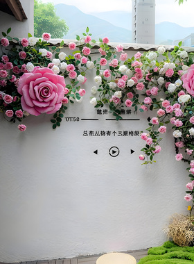 网红仿真玫瑰花墙造景装饰打卡