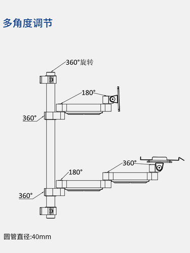 电脑显示器壁挂支架自动化医疗设备屏幕挂架可调节升降带键盘托架 - 图1