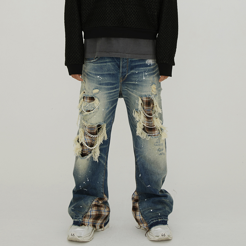 GLACIERBOY 2023A/W PATCHWORK WASHED CHAIN JEANS - 图0