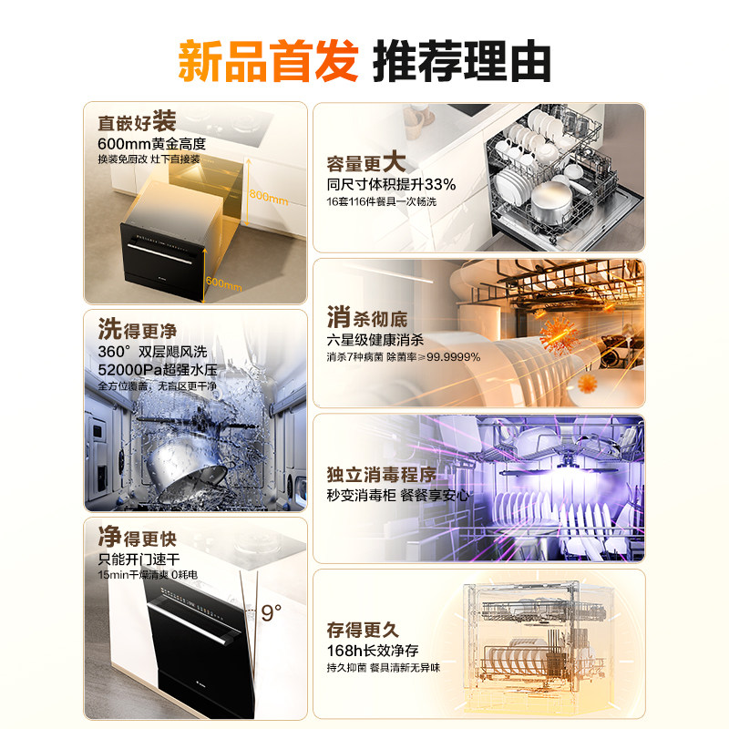 海尔智家leader灶下洗碗机嵌入式16套家用小型全自干消毒一体 V1Z