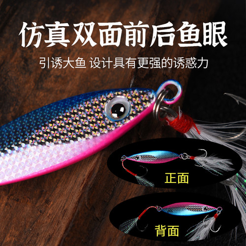 格迪龙铁板路亚假饵亮片双钩远投血槽三本钩vib翘嘴鲈鱼鲅鱼缓沉 - 图1