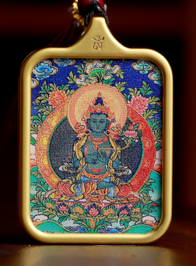 绿底本命佛手绘唐卡吊坠男女护身