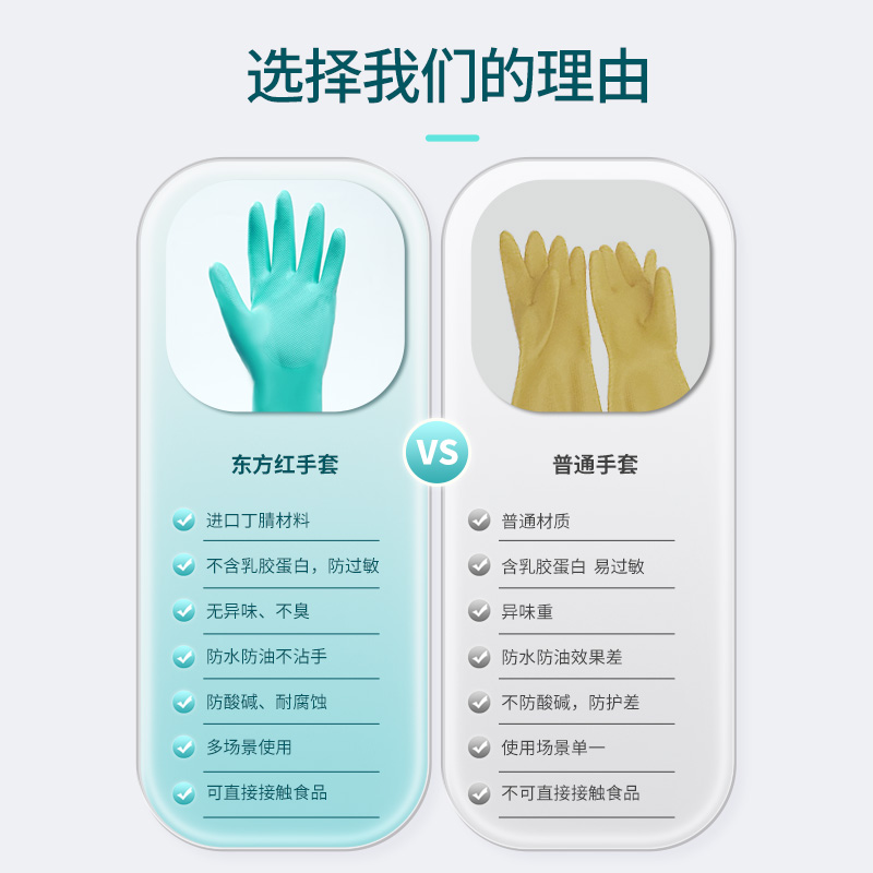 东方红丁腈手套绿色厨房耐用家务橡胶家用洗衣防水食品级加大洗碗