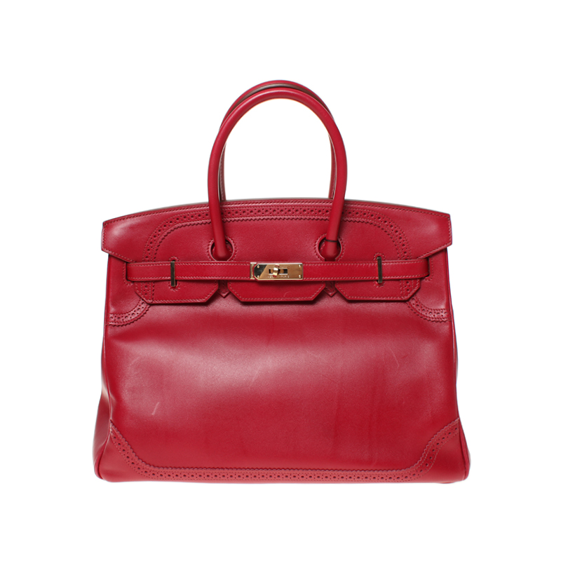 【自营】中古95新Hermes/爱马仕红色金扣Birkin 35女士手提铂金包 - 图0