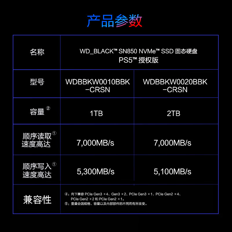 WDBLACK西部数据SN850游戏固态硬盘1T索尼PS5台式机2t电脑Pcie4.0 - 图3