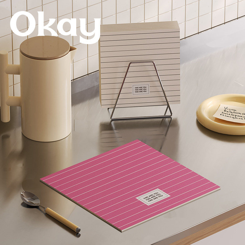 OKAY粉白棕条纹隔热垫杯垫皮革餐碗垫桌垫厨房垫防滑吸水防烫方垫,淘宝优惠券,粉丝福利购,淘宝优惠卷