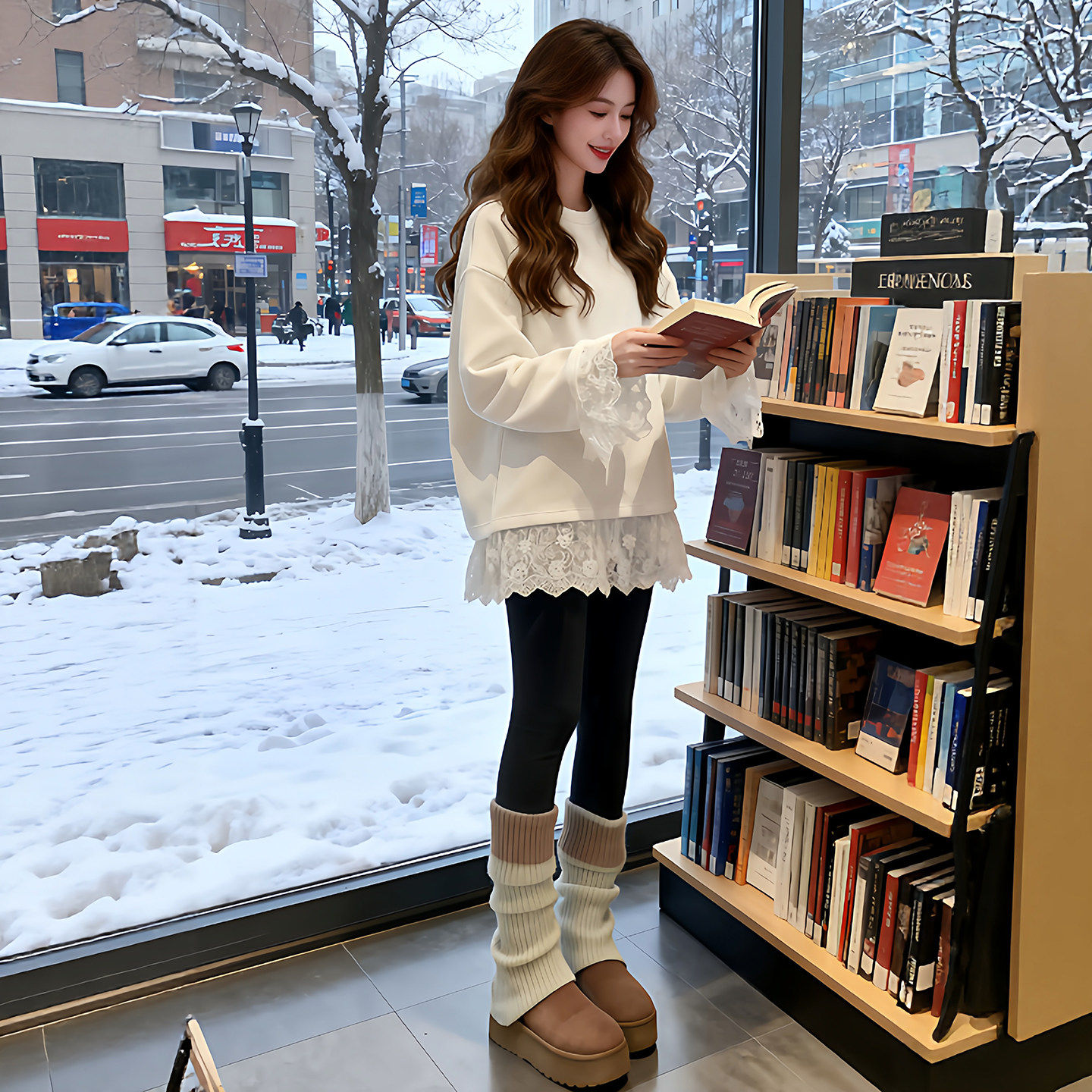 欧货加绒白色打底衫女内搭2026新款蕾丝拼接长袖T恤遮屁股上衣潮,淘宝优惠券,粉丝福利购,淘宝优惠卷