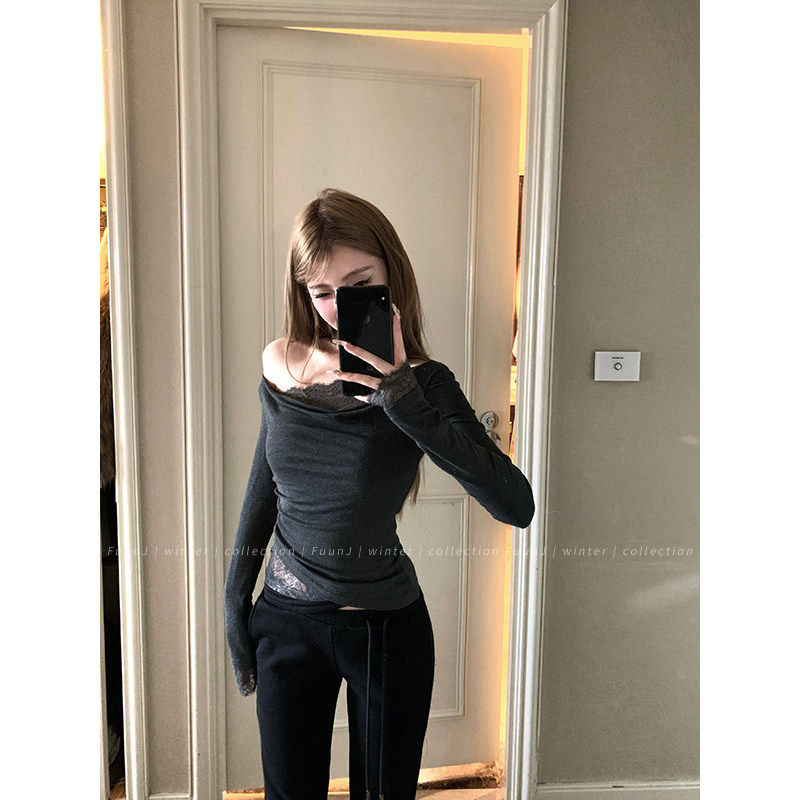 FuunJ抓心honey设计感拼接蕾丝打底衫女复古修身显瘦内搭针织上衣,淘宝优惠券,粉丝福利购,淘宝优惠卷