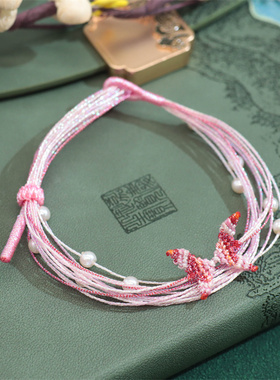 端午节五彩绳珍珠手链蝴蝶手绳