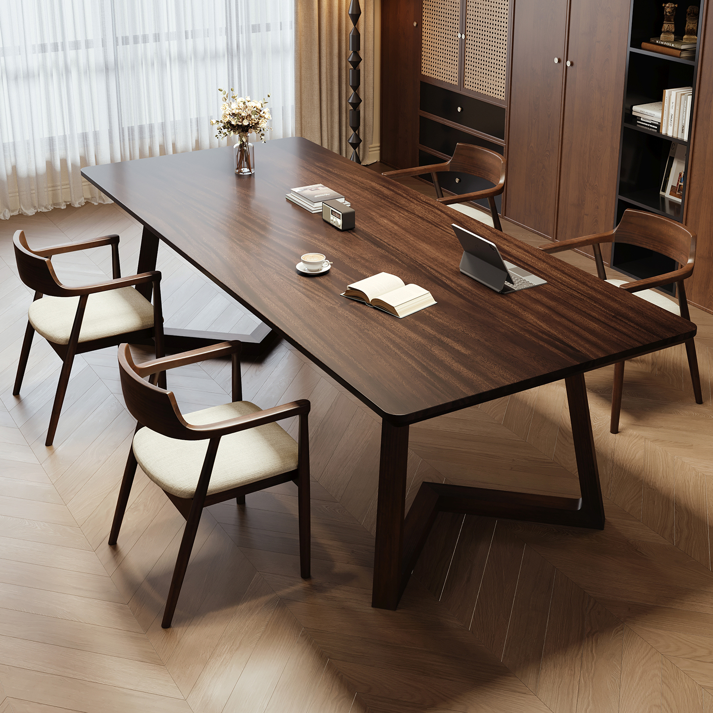 中古书房实木书桌南美胡桃木大板桌去客厅化茶书桌一体多功能桌子 - 图1