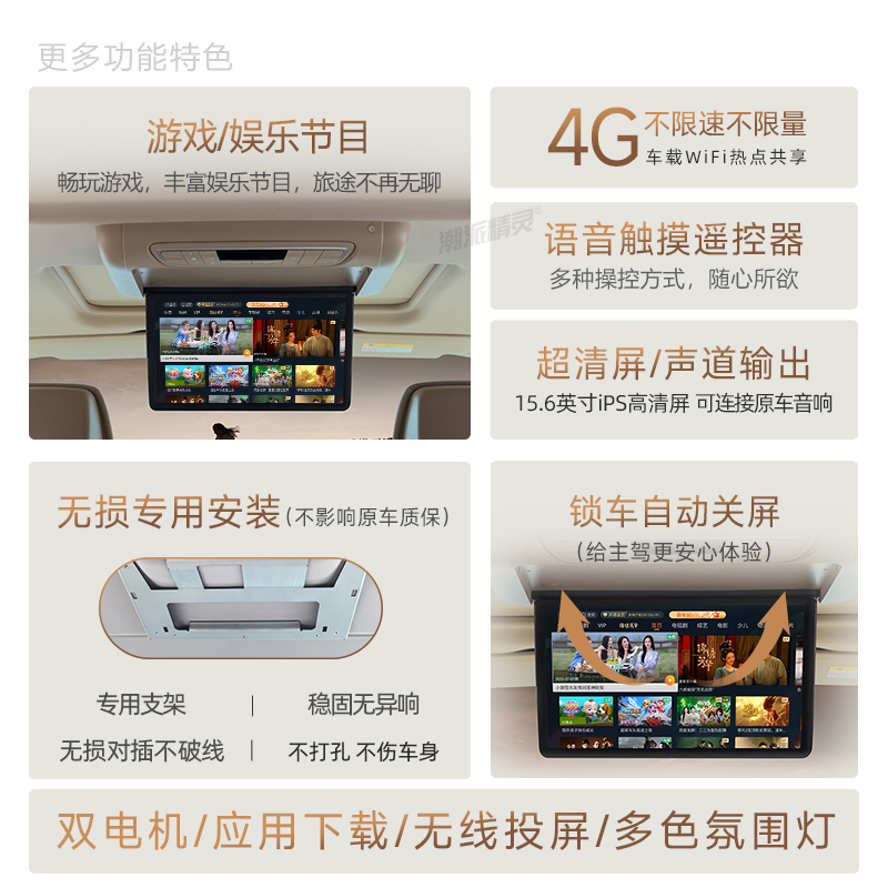 潮派精灵别克GL8陆尊吸顶电视二排屏幕陆尚车载显示屏gl8es后排屏 - 图3